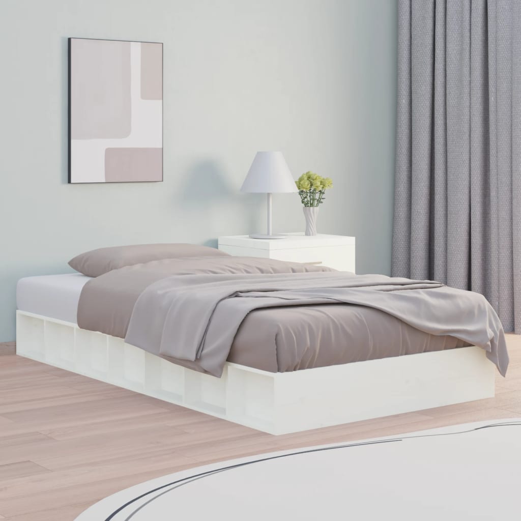 Cadre de lit sans matelas blanc 75x190 cm bois massif - XIOS