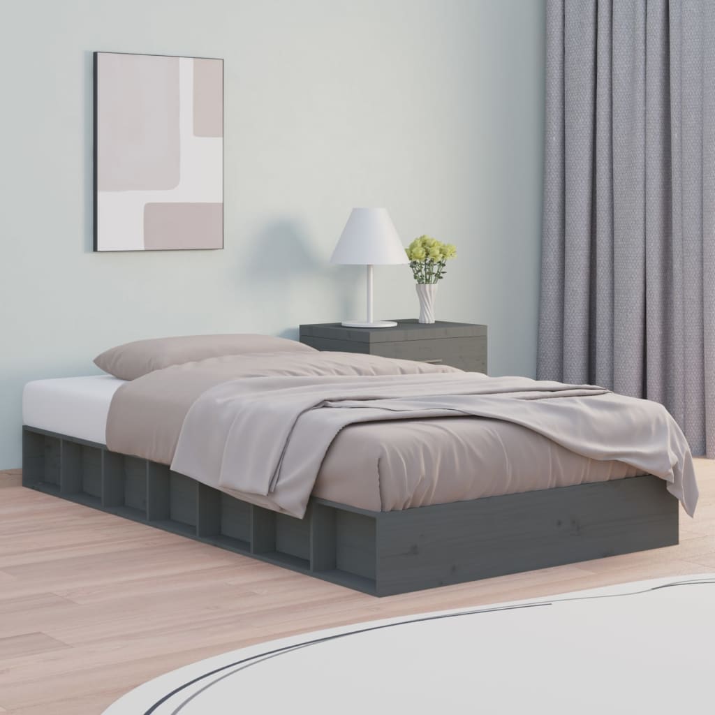 Cadre de lit sans matelas gris 75x190 cm bois massif - XIOS