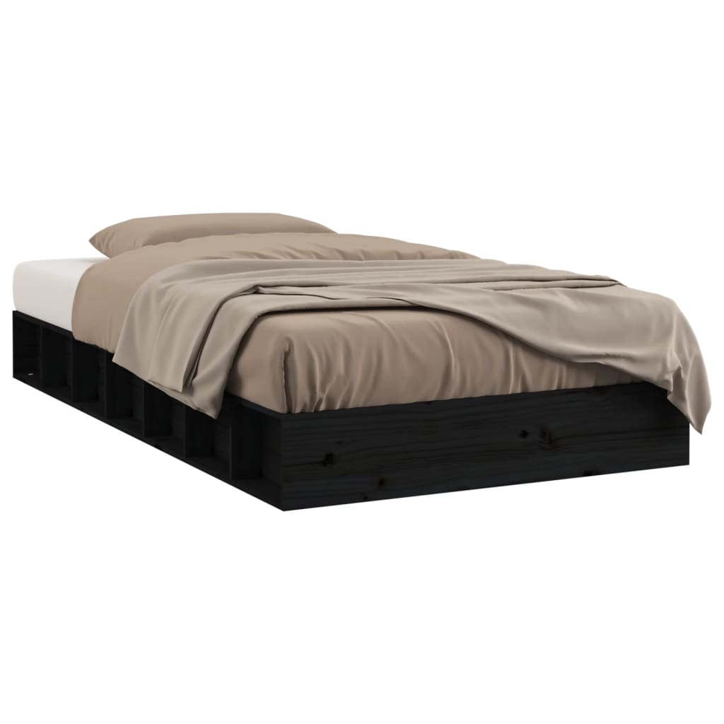 Cadre de lit sans matelas noir 75x190 cm bois massif - XIOS