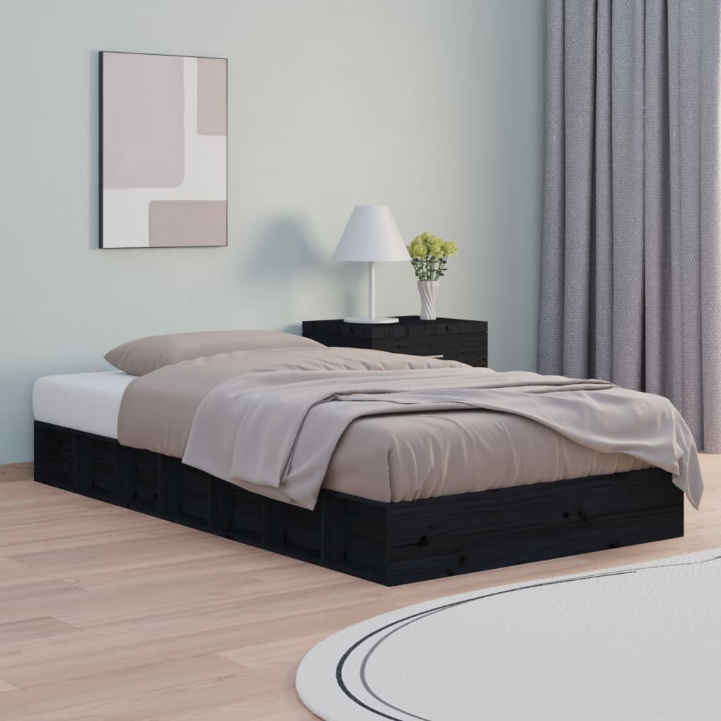 Cadre de lit sans matelas noir 135x190 cm bois massif - XIOS