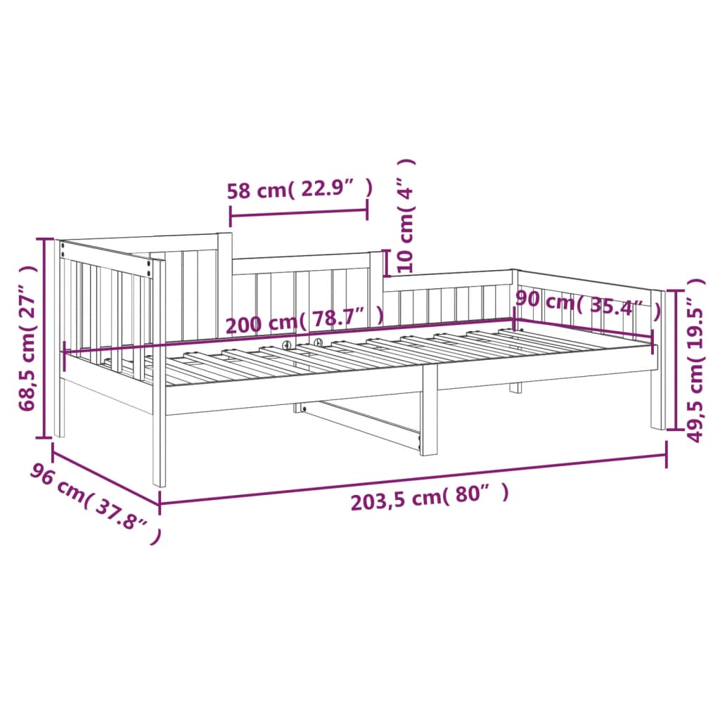Lit de jour sans matelas blanc 90x200 cm bois de pin massif - XIOS