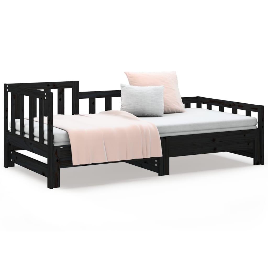 Lit coulissant sans matelas noir bois de pin massif - XIOS