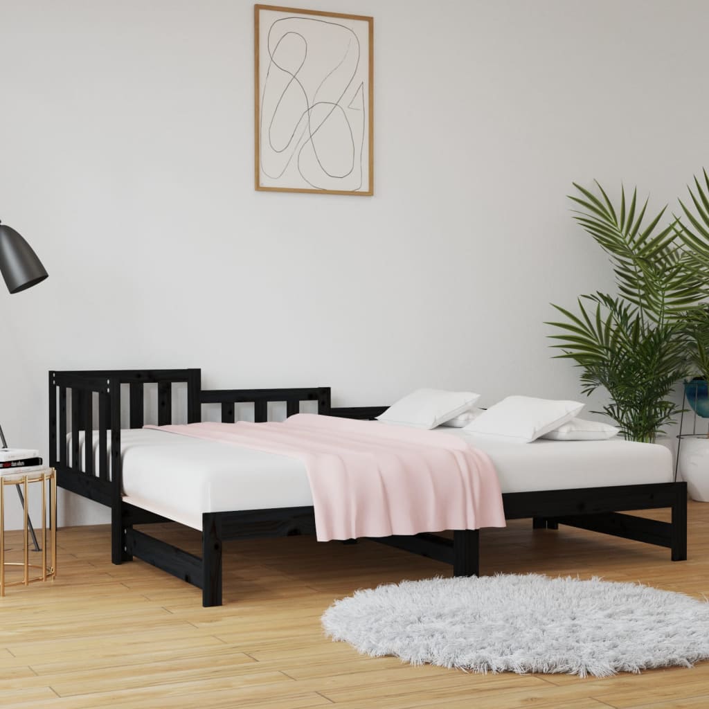 Lit coulissant sans matelas noir bois de pin massif - XIOS