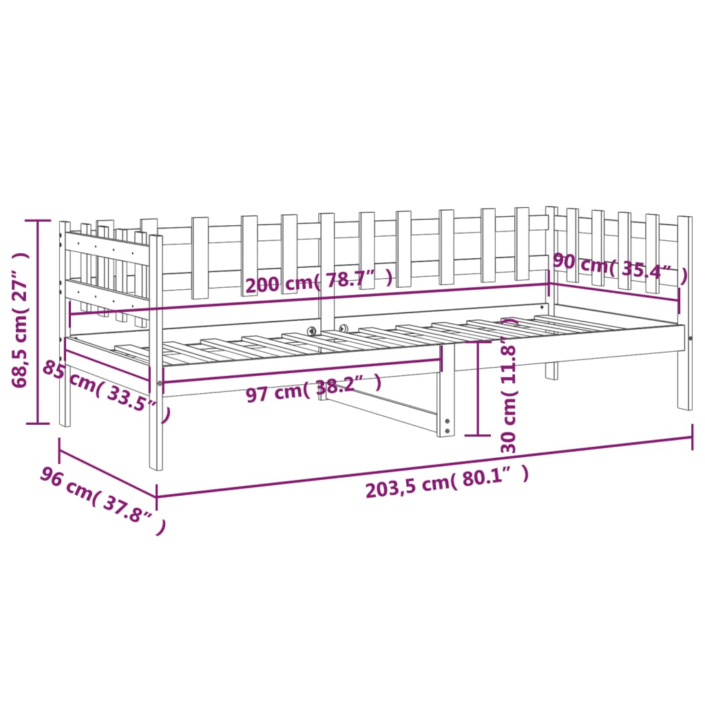Lit de jour sans matelas marron miel 90x200 cm bois pin massif - XIOS