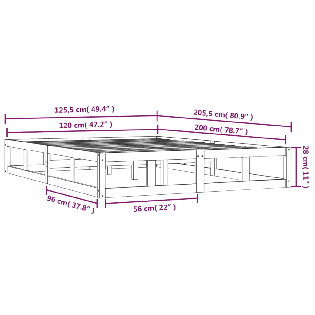 Cadre de lit sans matelas 120x200 cm bois massif - XIOS