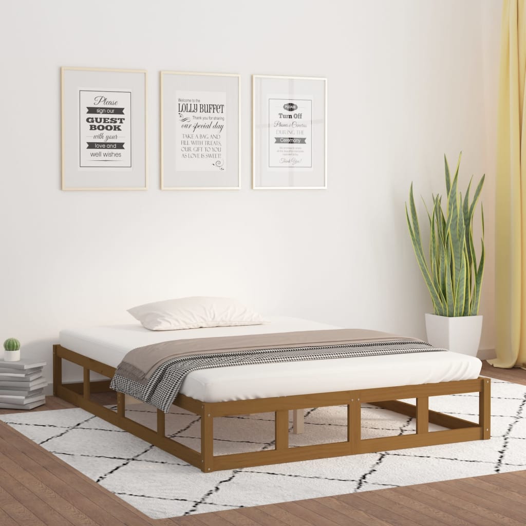 Cadre de lit sans matelas marron miel 150x200 cm bois massif - XIOS