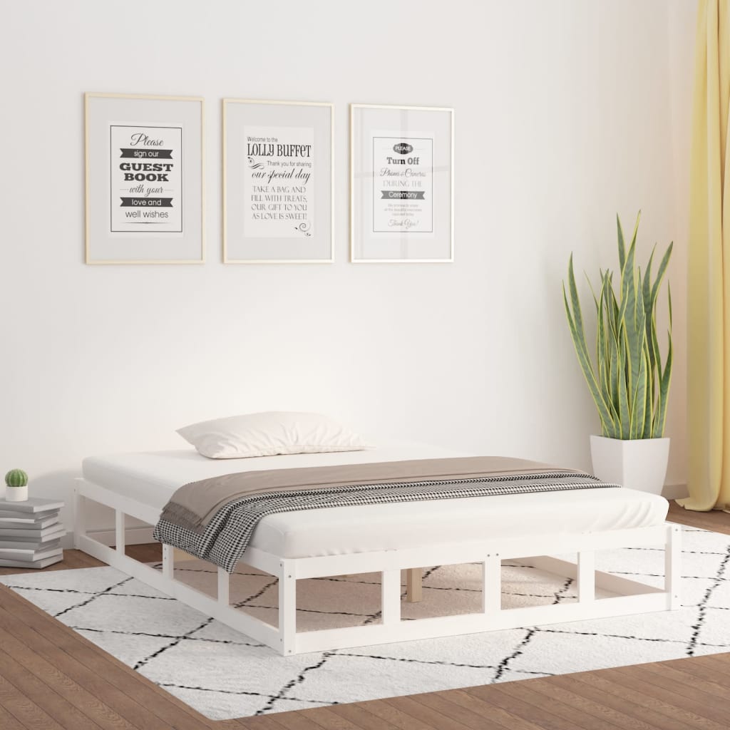 Cadre de lit sans matelas blanc 160x200 cm bois massif - XIOS