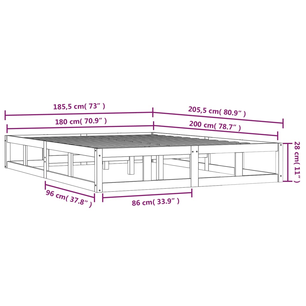 Cadre de lit sans matelas noir 180x200 cm bois massif - XIOS