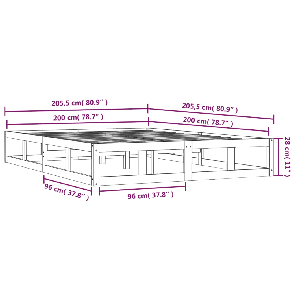 Cadre de lit sans matelas blanc 200x200 cm bois massif - XIOS