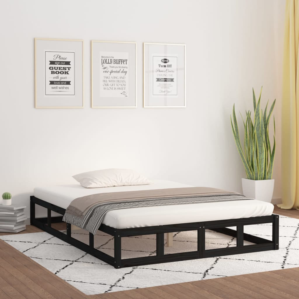 Cadre de lit sans matelas noir 200x200 cm bois massif - XIOS