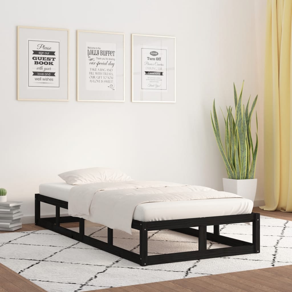 Cadre de lit sans matelas noir 75x190 cm bois massif - XIOS