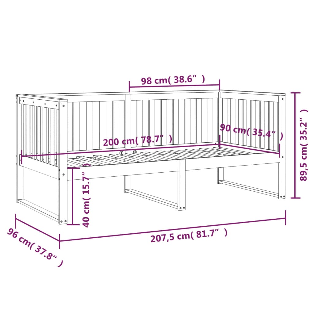Lit de jour sans matelas blanc 90x200 cm bois de pin massif - XIOS