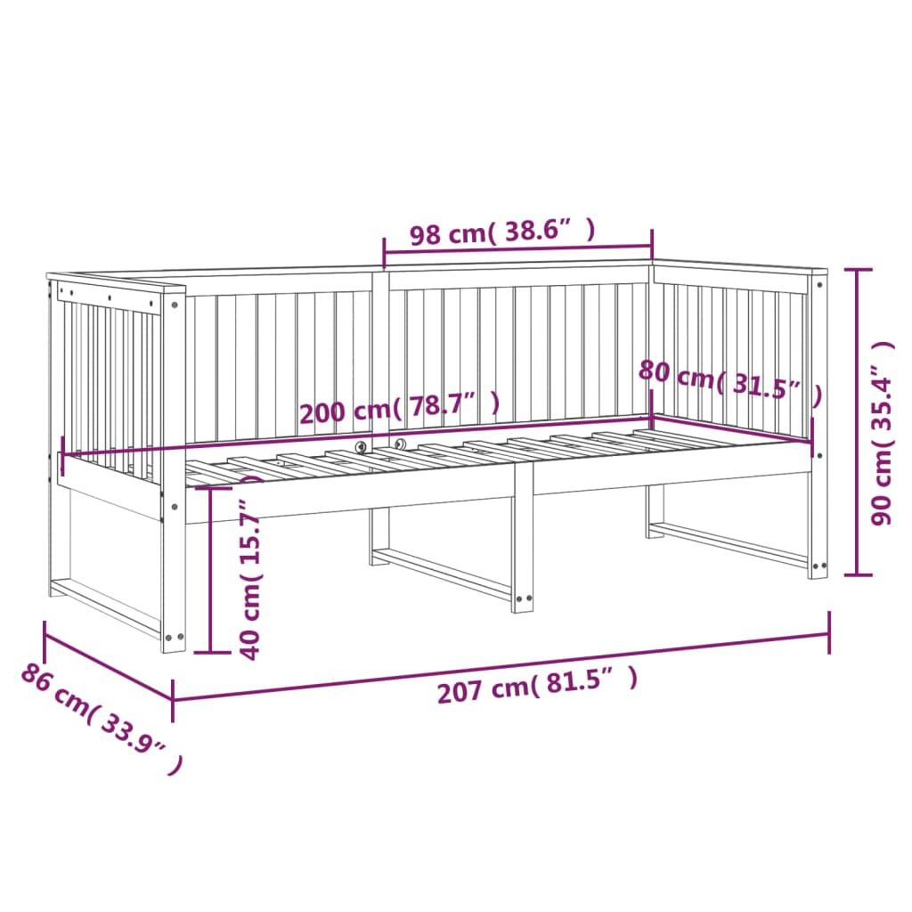 Lit de jour sans matelas blanc 80x200 cm bois de pin massif - XIOS