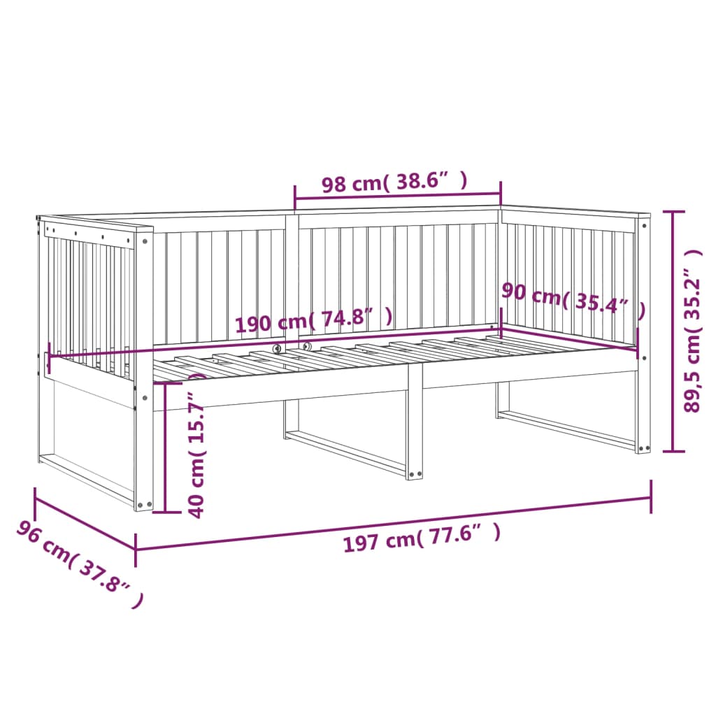 Lit de jour sans matelas blanc 90x190 cm bois de pin massif - XIOS