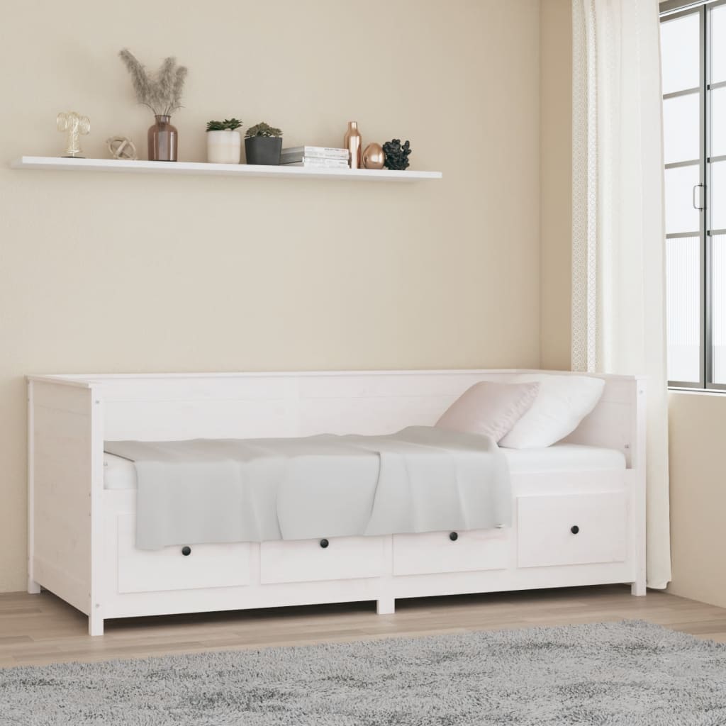 Lit de jour sans matelas blanc 90x200 cm bois de pin massif - XIOS