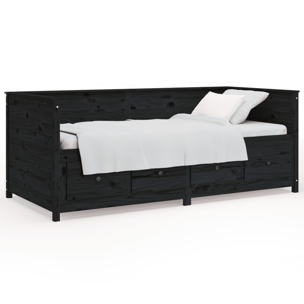 Lit de jour sans matelas noir 90x200 cm bois de pin massif - XIOS