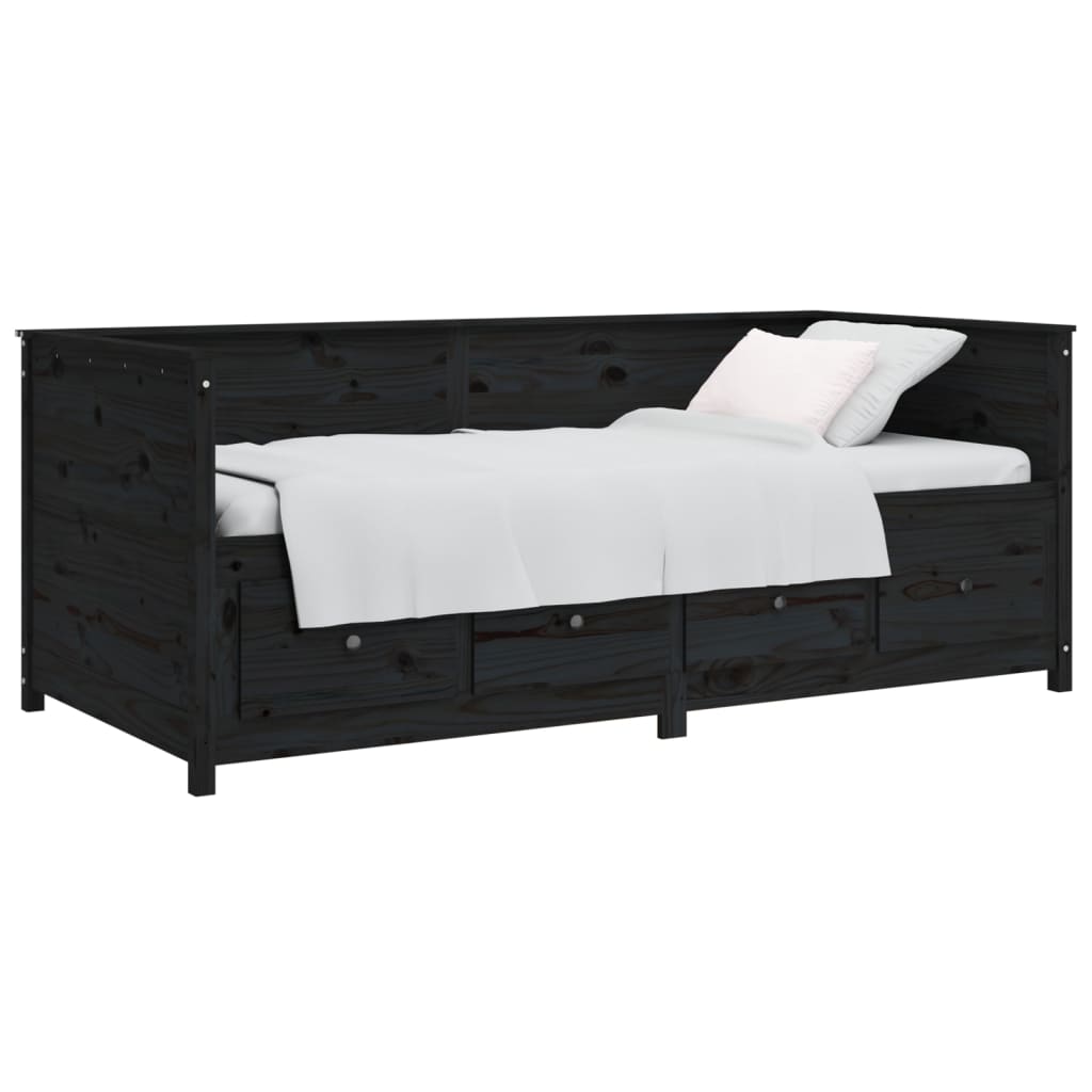 Lit de jour sans matelas noir 90x200 cm bois de pin massif - XIOS