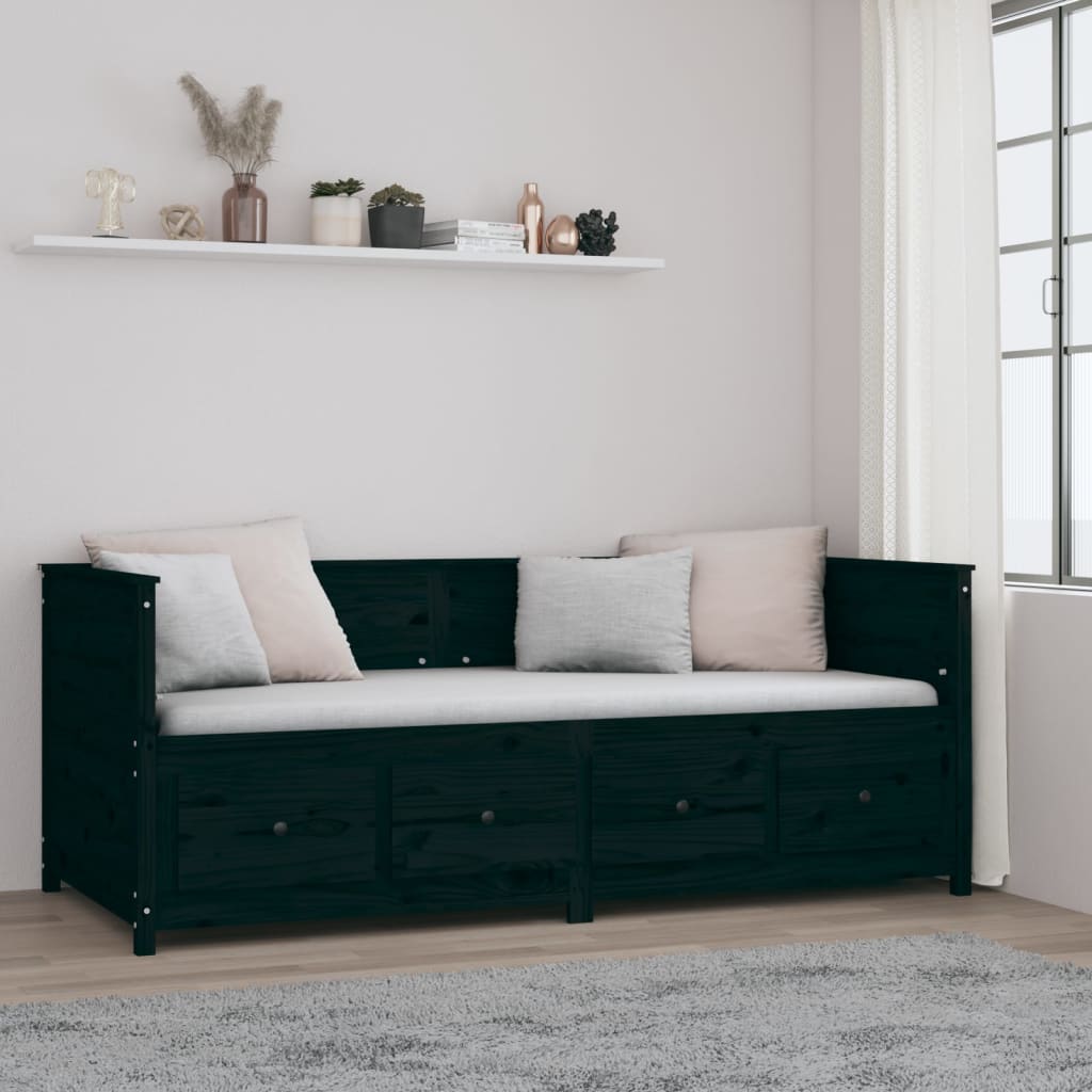 Lit de jour sans matelas noir 90x200 cm bois de pin massif - XIOS
