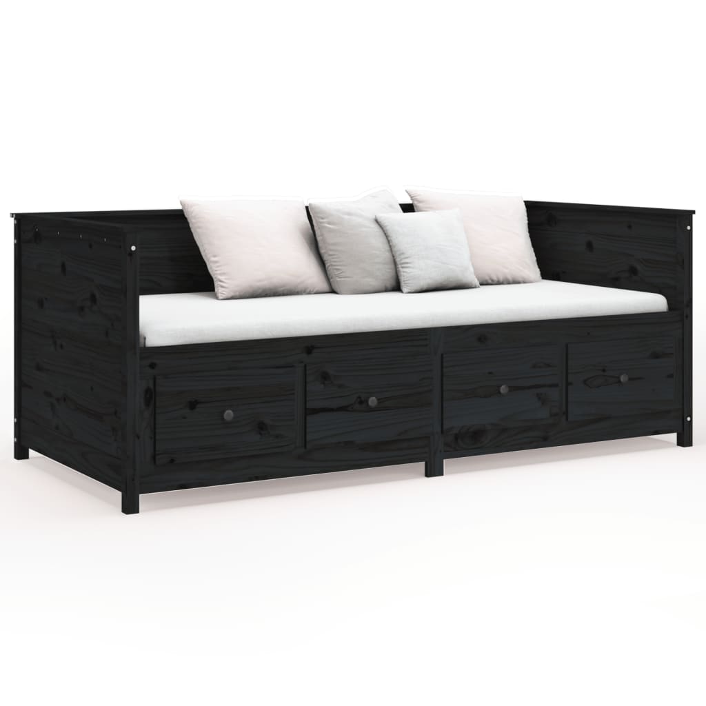 Lit de jour sans matelas noir 90x200 cm bois de pin massif - XIOS