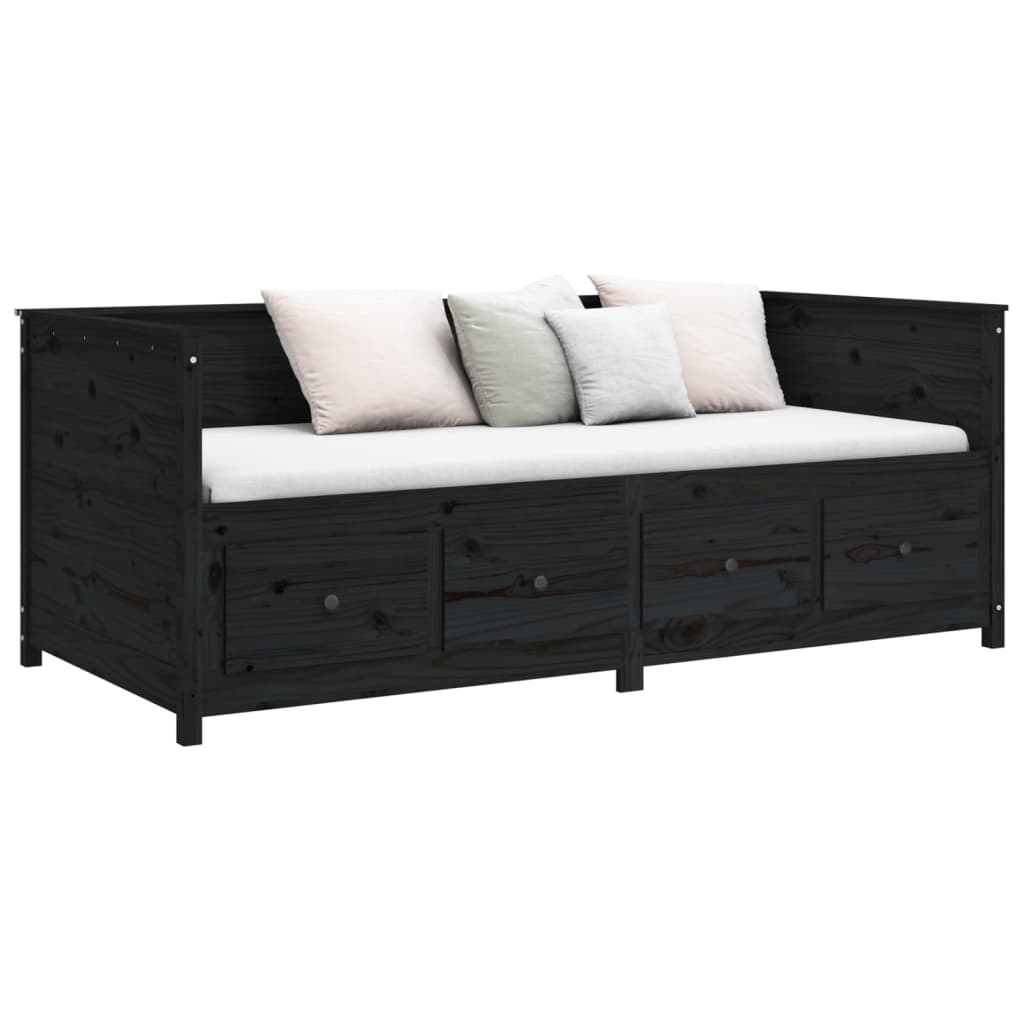 Lit de jour sans matelas noir 90x200 cm bois de pin massif - XIOS