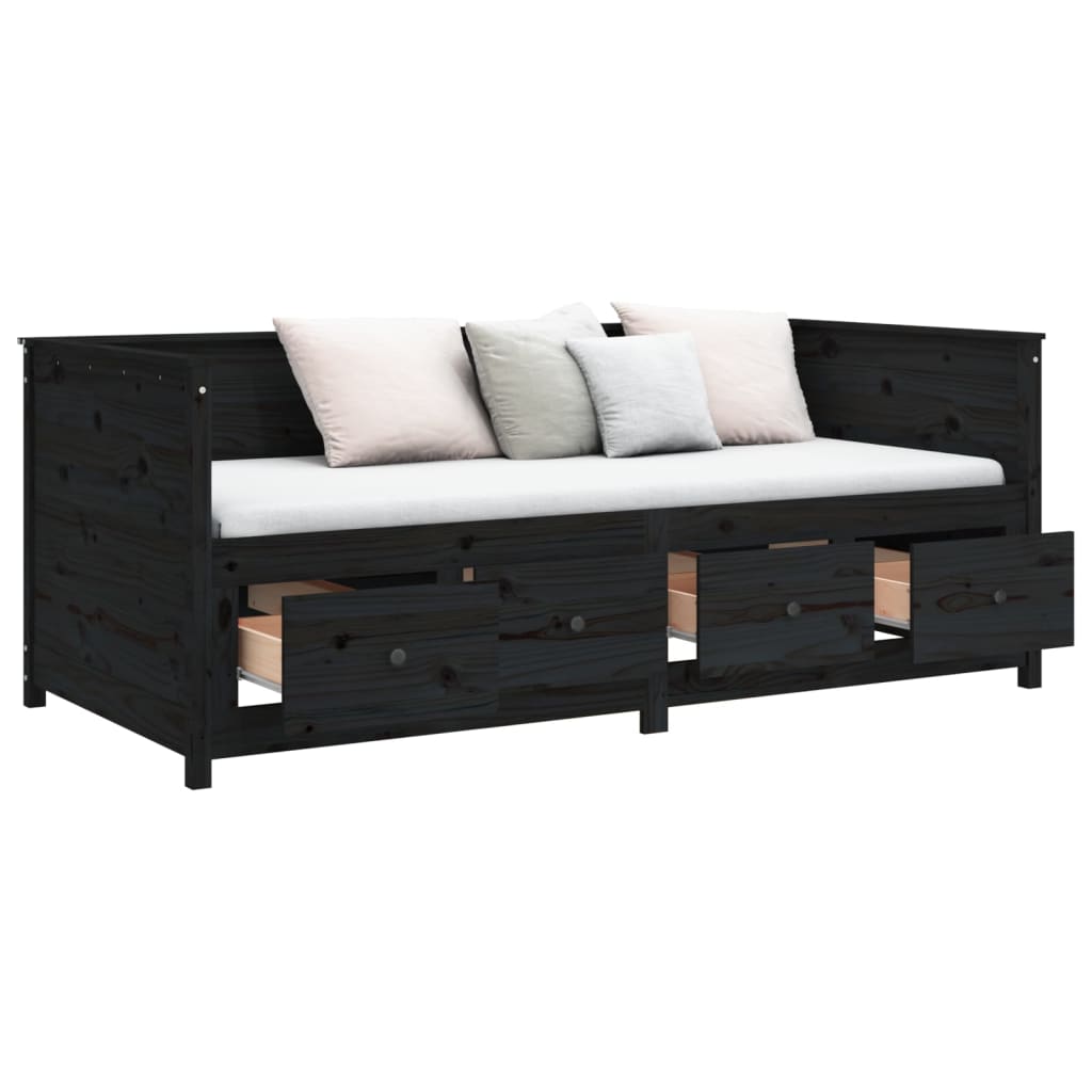 Lit de jour sans matelas noir 90x200 cm bois de pin massif - XIOS