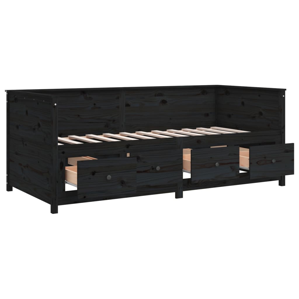 Lit de jour sans matelas noir 90x200 cm bois de pin massif - XIOS