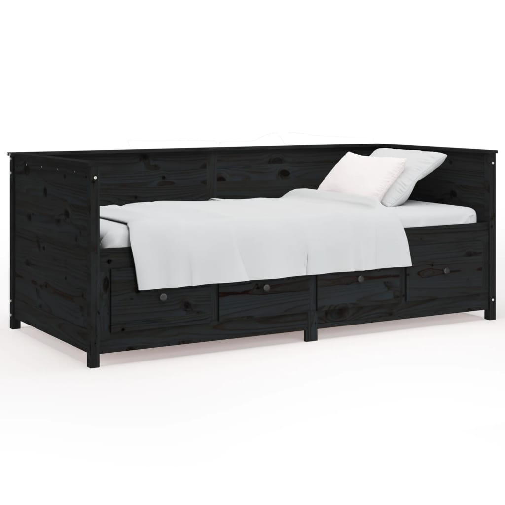 Lit de jour sans matelas noir 90x190 cm bois de pin massif - XIOS
