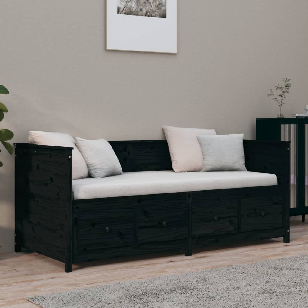 Lit de jour sans matelas noir 90x190 cm bois de pin massif - XIOS