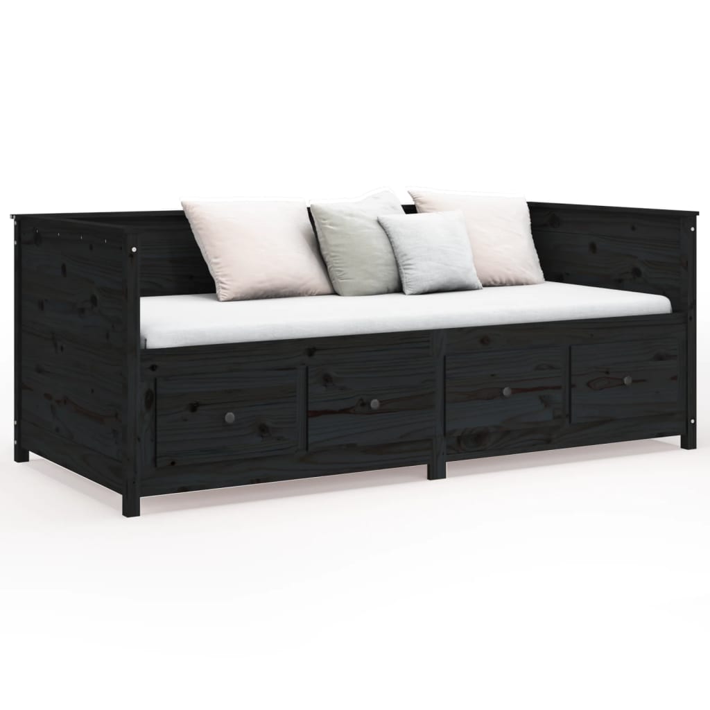 Lit de jour sans matelas noir 90x190 cm bois de pin massif - XIOS