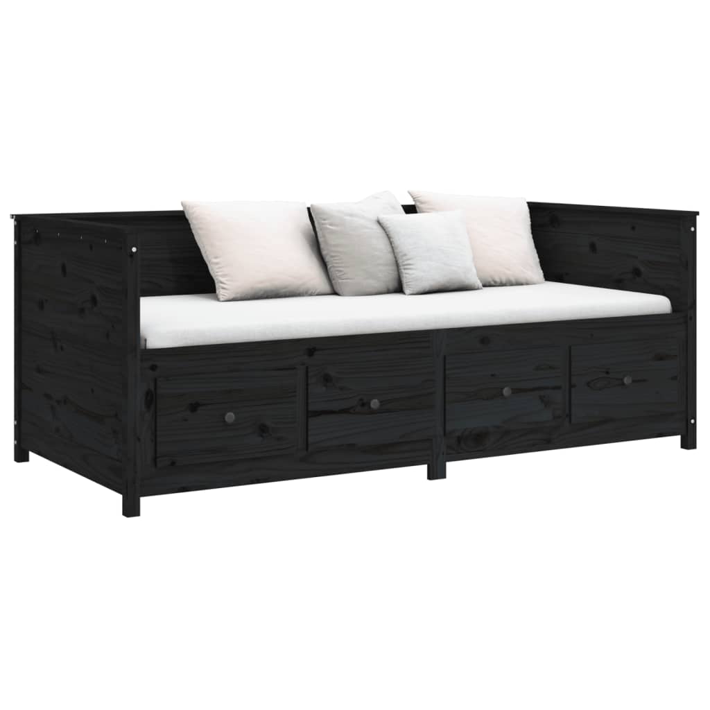 Lit de jour sans matelas noir 75x190 cm bois de pin massif - XIOS