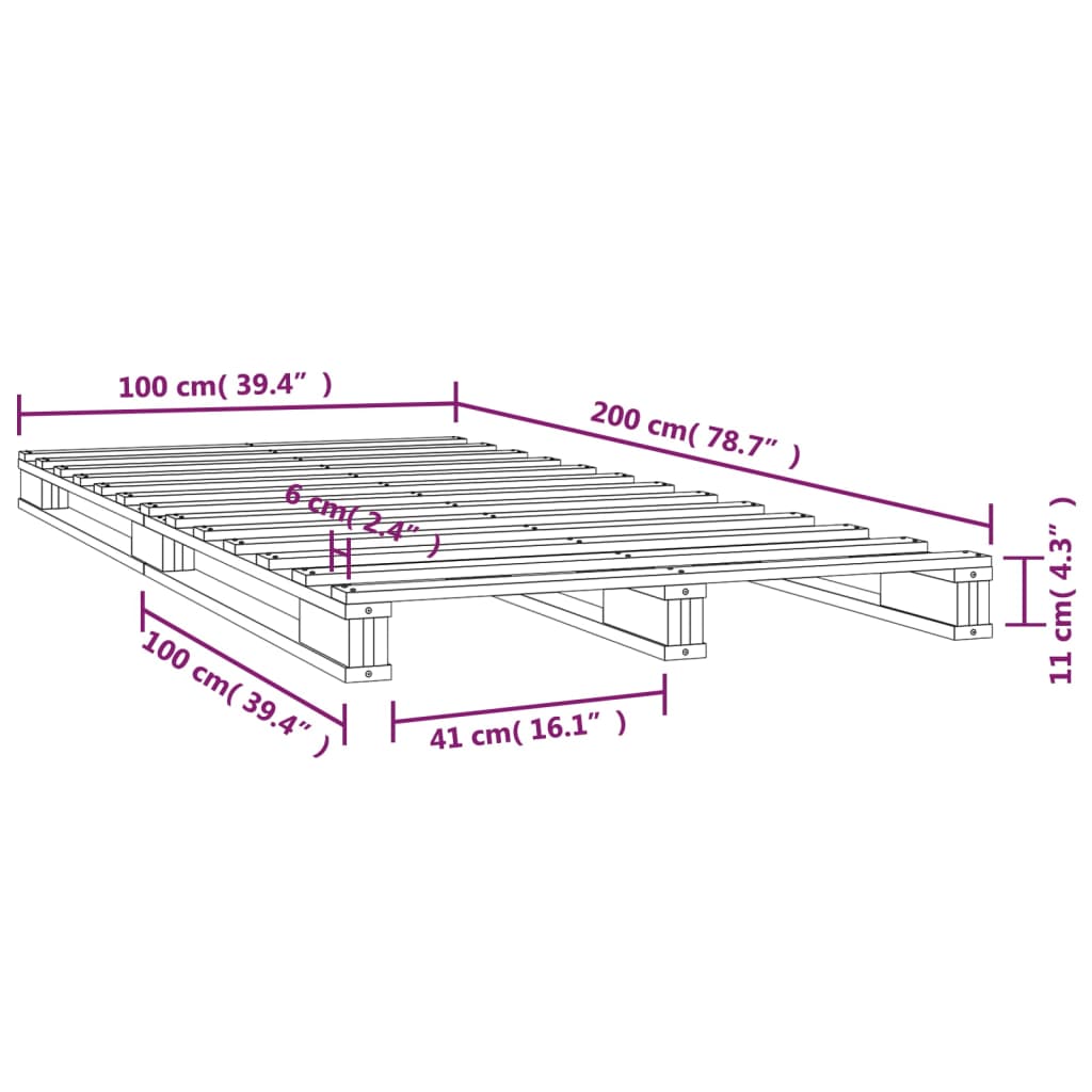 Lit de palette blanc 100x200 cm bois de pin massif - XIOS