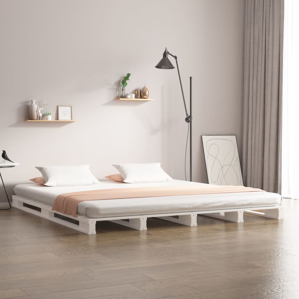 Lit de palette blanc 180x200 cm bois de pin massif très grand - XIOS