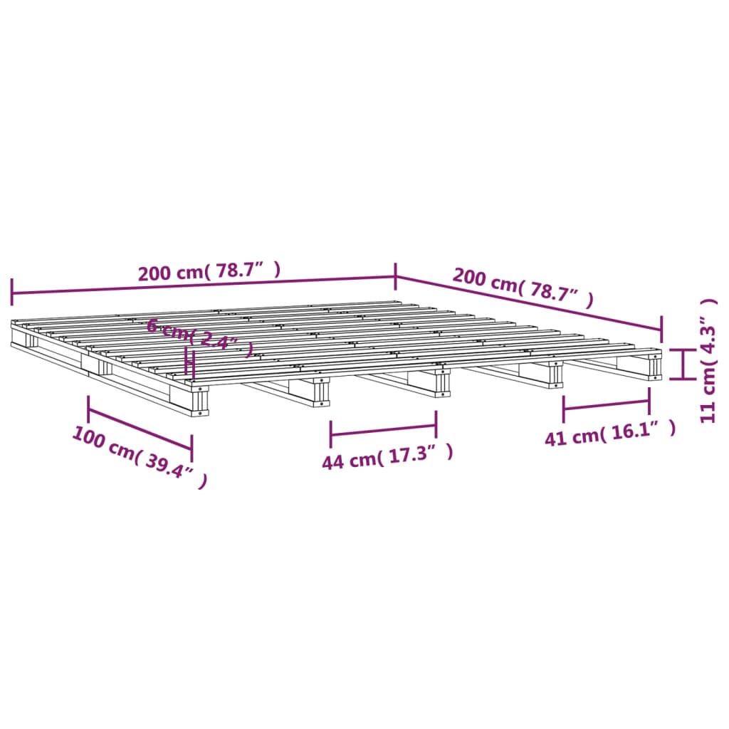 Lit de palette blanc 200x200 cm bois de pin massif - XIOS