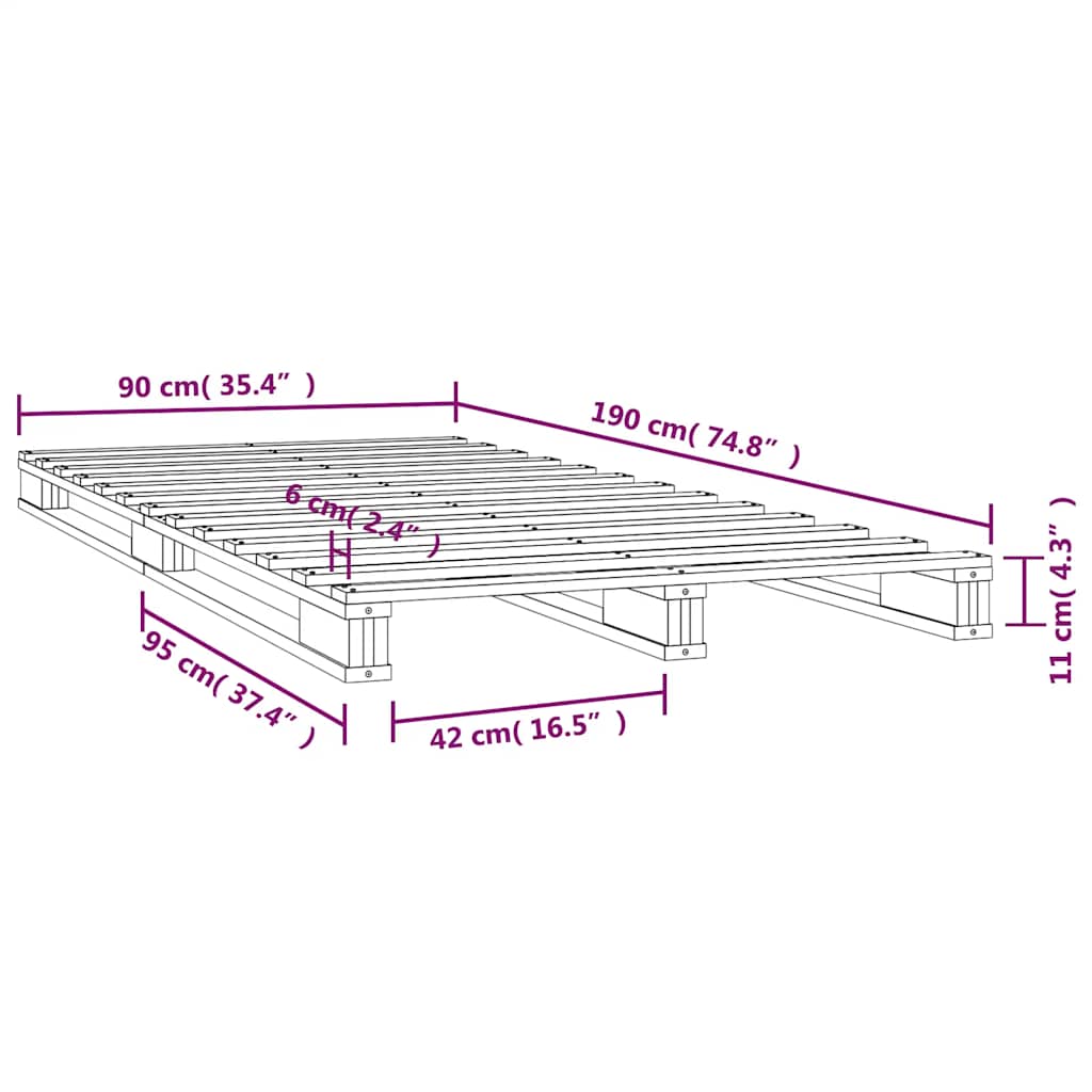 Lit de palette Blanc 90x190 cm Bois de pin massif Simple - XIOS