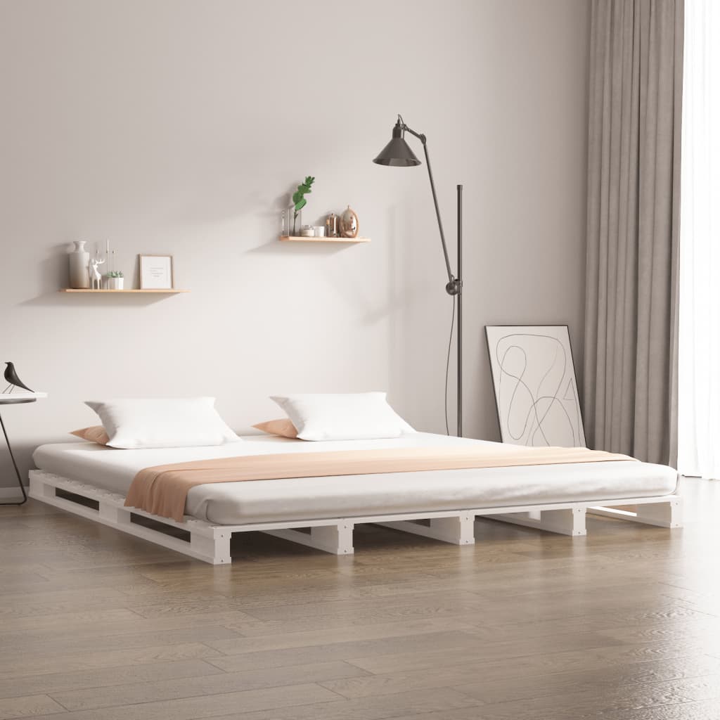Lit de palette blanc 135x190 cm Bois de pin massif Double - XIOS