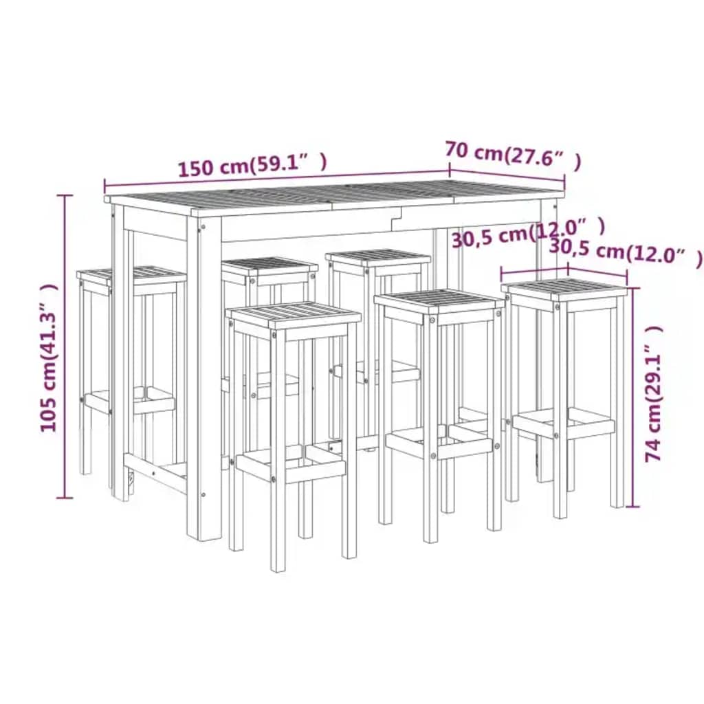 Ensemble de bar de jardin 7 pcs bois d'acacia solide