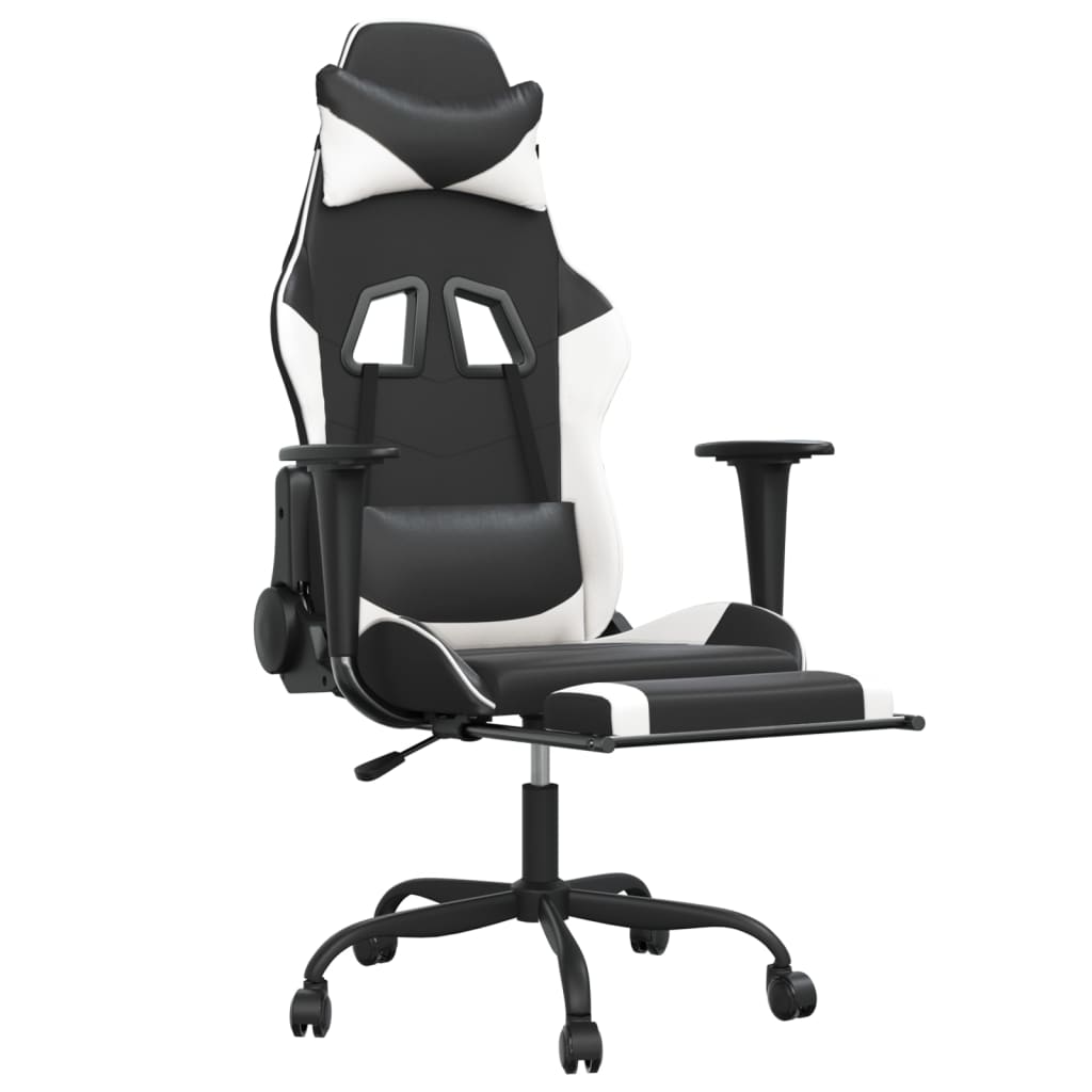 Chaise de jeu de massage avec repose-pied Noir&Blanc Similicuir - XIOS