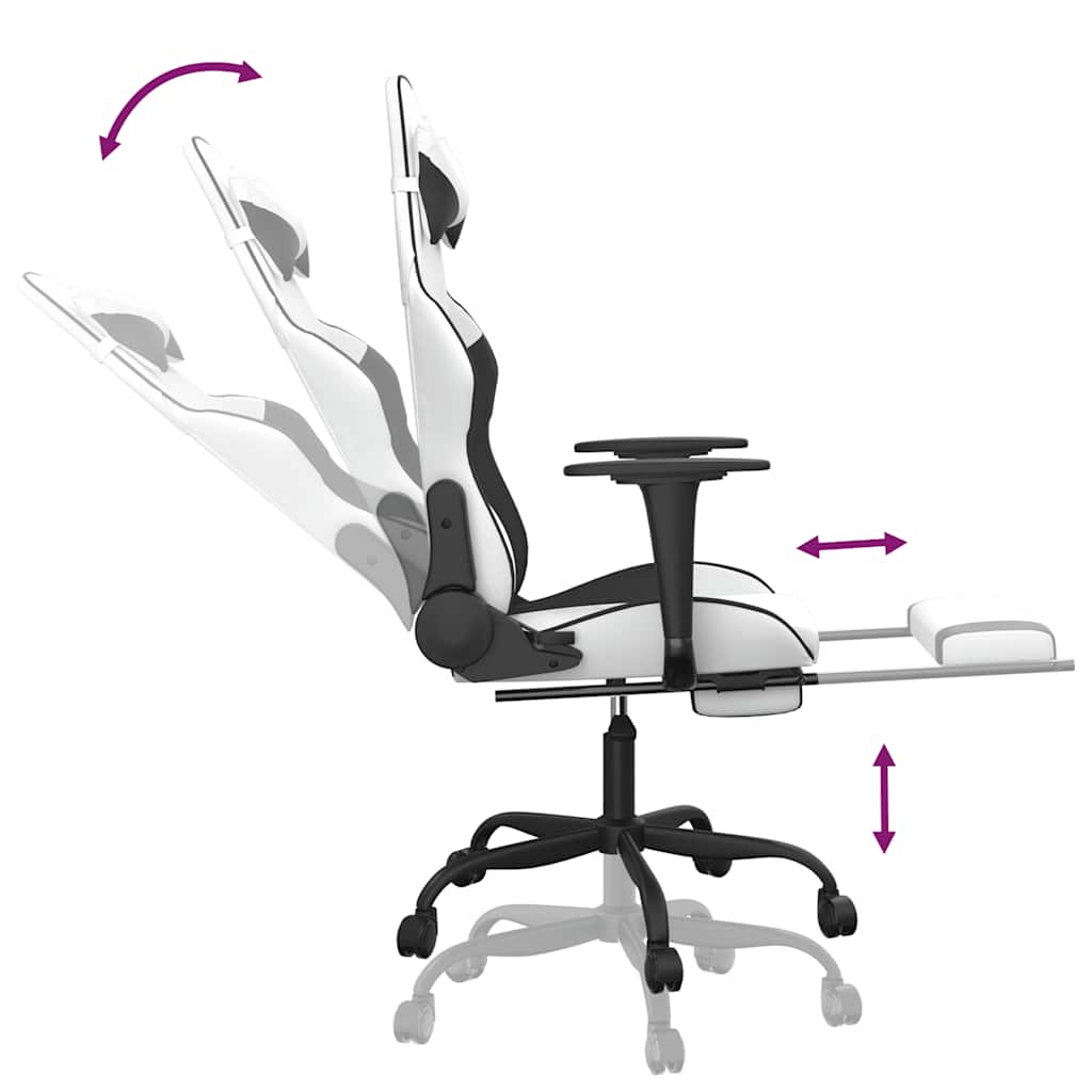 Chaise de jeu de massage avec repose-pied Blanc&Noir Similicuir - XIOS