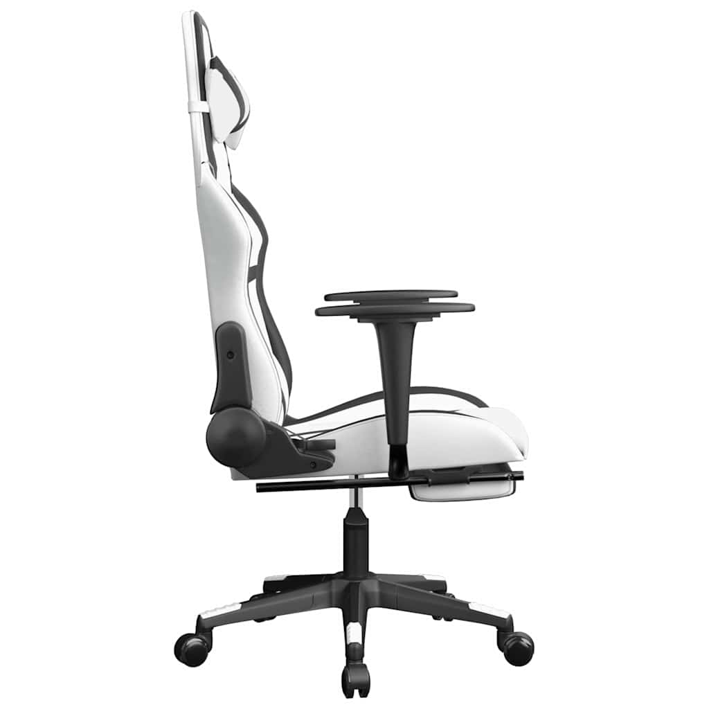 Chaise de jeu de massage avec repose-pied Blanc&Noir Similicuir - XIOS