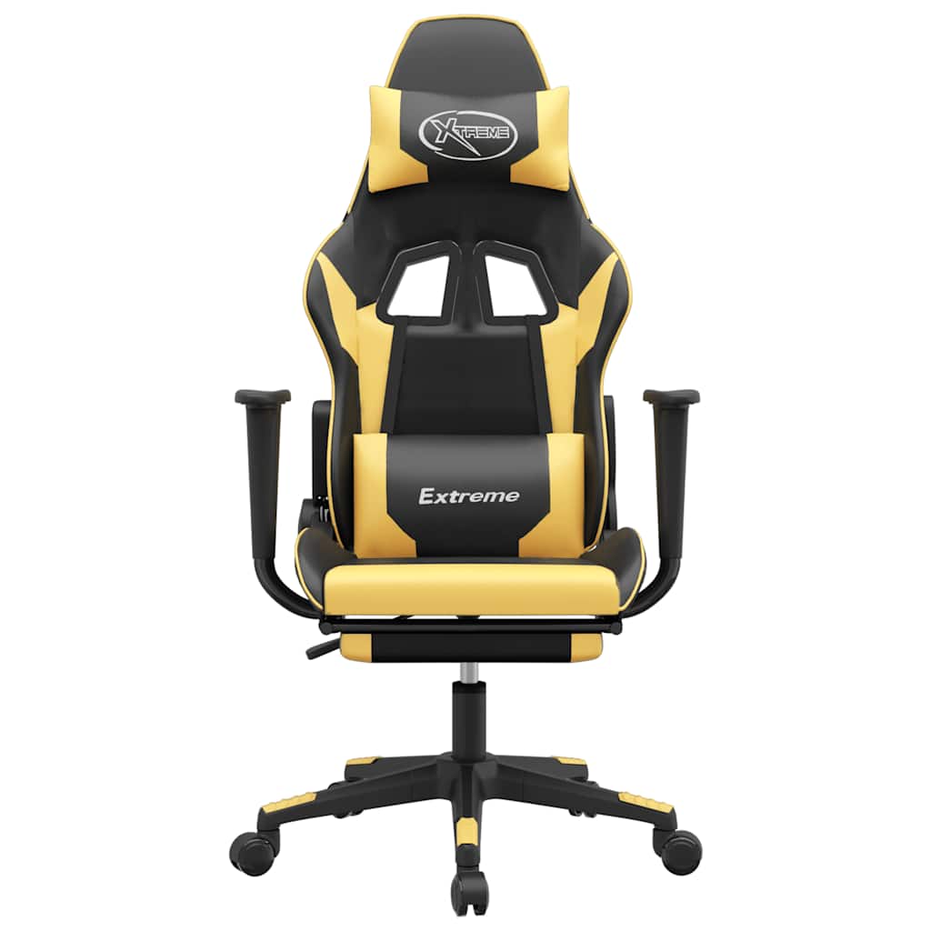 Chaise de jeu de massage et repose-pied Noir doré Similicuir - XIOS