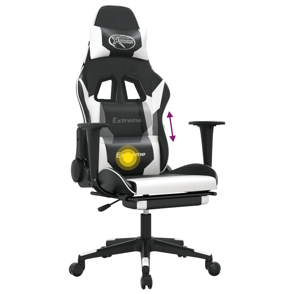 Chaise de jeu de massage et repose-pied Noir blanc Similicuir - XIOS