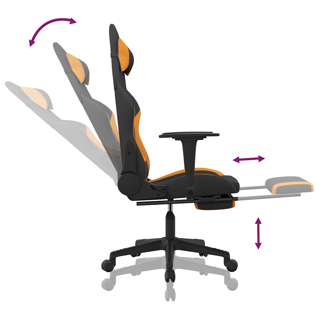 Chaise de jeu de massage avec repose-pied Noir et orange Tissu - XIOS