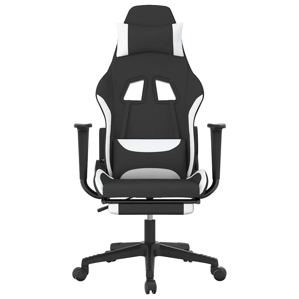 Chaise de jeu de massage avec repose-pied Noir et blanc Tissu - XIOS