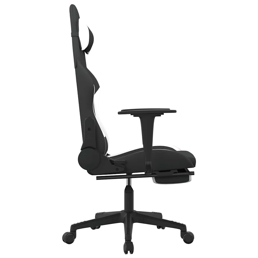 Chaise de jeu de massage avec repose-pied Noir et blanc Tissu - XIOS