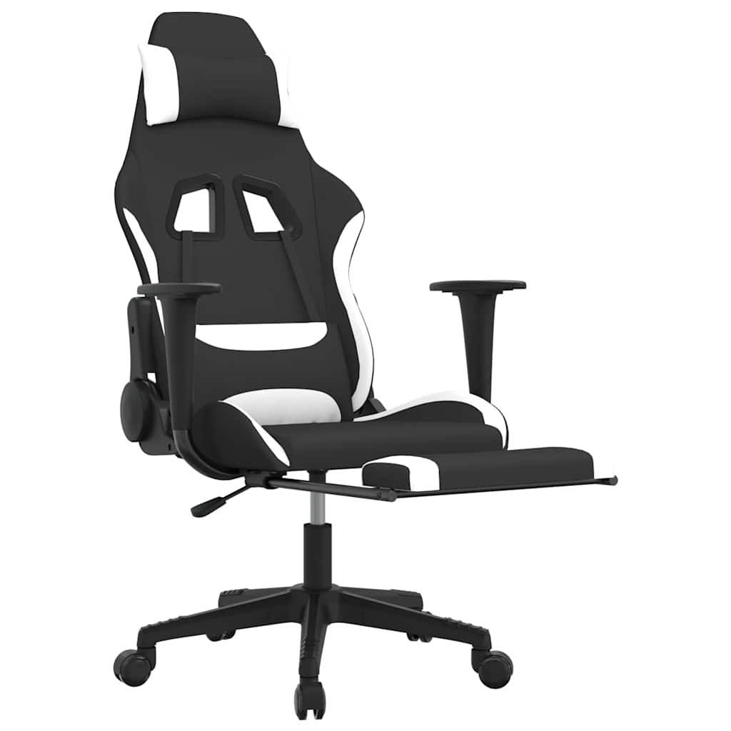 Chaise de jeu de massage avec repose-pied Noir et blanc Tissu - XIOS