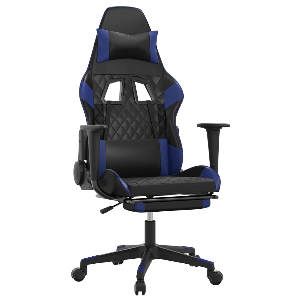 Chaise de jeu de massage et repose-pied Noir et bleu Similicuir - XIOS