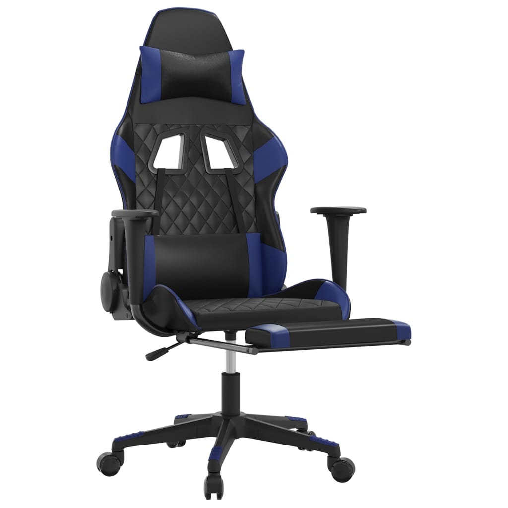 Chaise de jeu de massage et repose-pied Noir et bleu Similicuir - XIOS