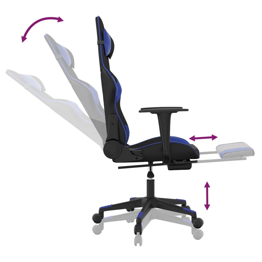 Chaise de jeu de massage et repose-pied Noir et bleu Similicuir - XIOS