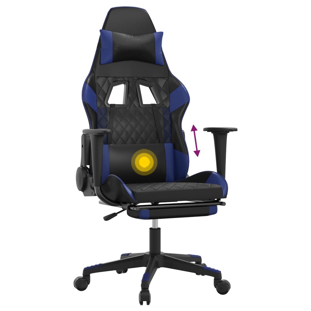 Chaise de jeu de massage et repose-pied Noir et bleu Similicuir - XIOS