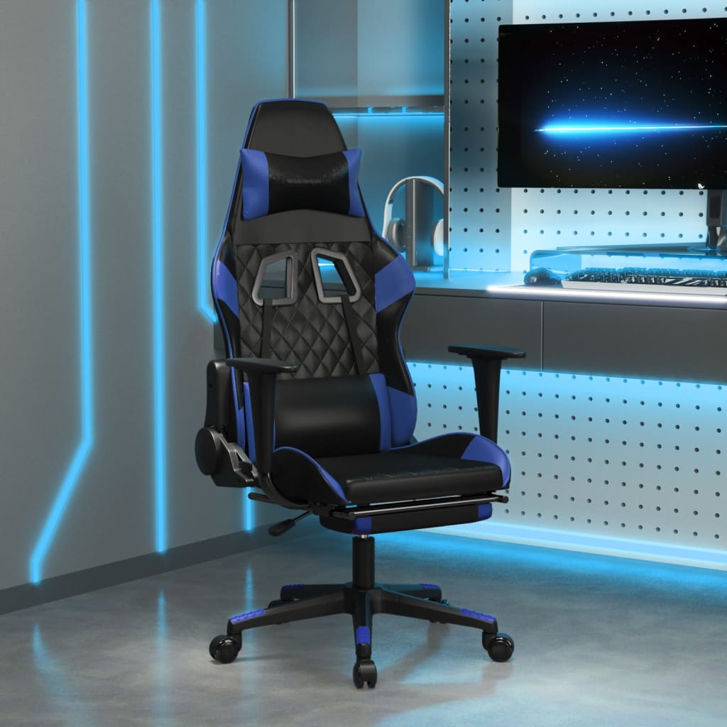 Chaise de jeu de massage et repose-pied Noir et bleu Similicuir - XIOS